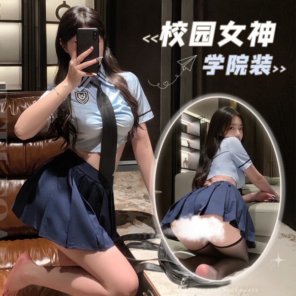 霏慕 元气短衫露腰百褶学院装zy6915